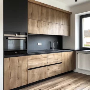 braon crna minimalistička kuhinja iverica